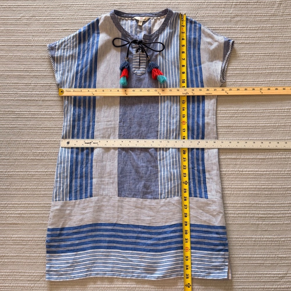 Vineyard Vines Womens Blue Striped 100% Linen Tassel Shift Dress Size 8 - Picture 7 of 9